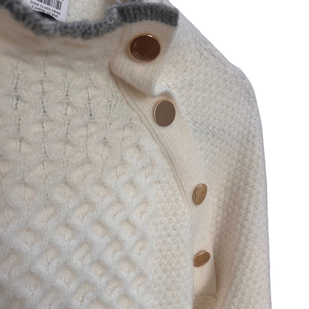 Ann Taylor Womens Large Cream Button Shoulder Mock Neck Cable Knit Sweater NEW - Picture 3 of 5